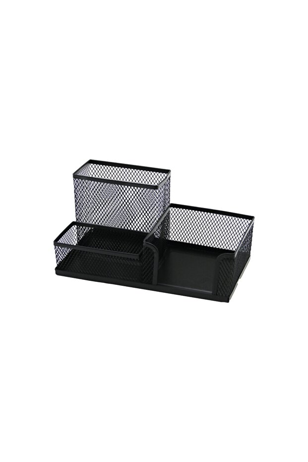 3 Compartment Metal Black Pen Holder - Notebook Holder (K0)