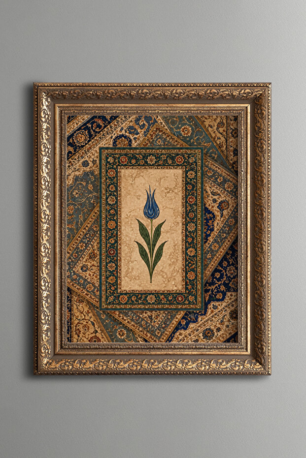 Blue Tulip Motif - Vintage Patterned Painting - Thick Model