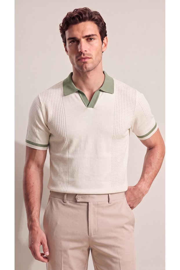 Men's Polo Neck Knitwear T-Shirt Italian Style Slim Knitwear