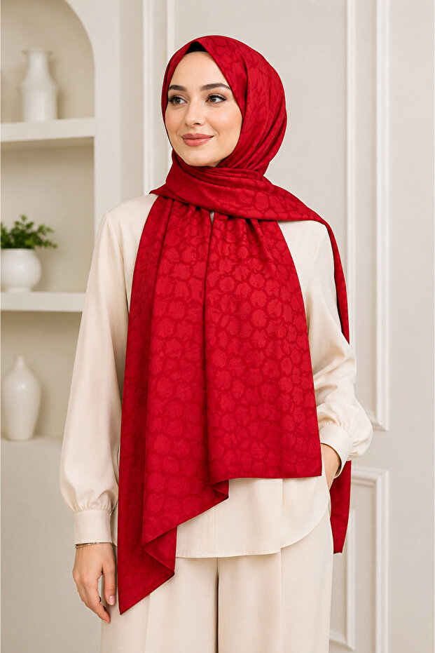 Red Patterned Hijab Shawl