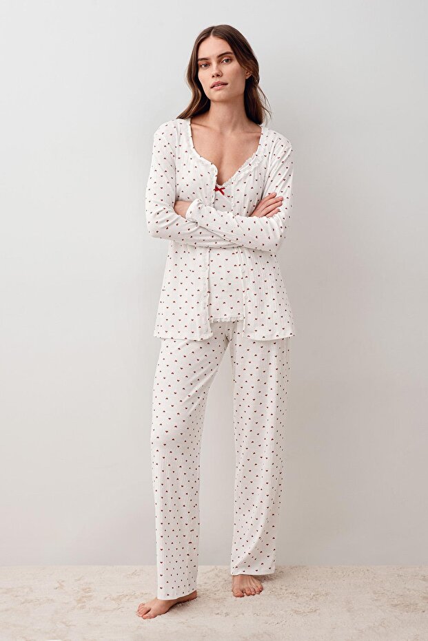 100% Cotton Pajama Set with Straps and Heart Buttons