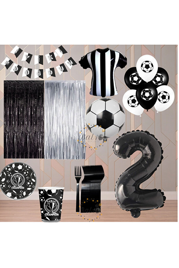 Bal10 2 Year Old Black and White Themed Fan Luxury Birthday Party Set