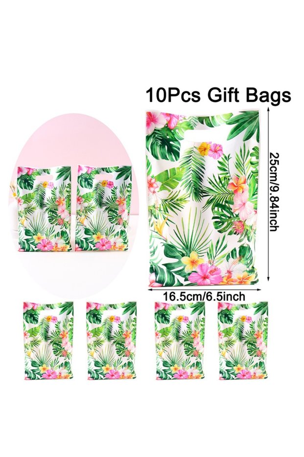 as shown 10pcs 10/20/50pcs Summer Hawaiian Floral Gift Bags Hawaii Luau Tropical Beach Party Favor B