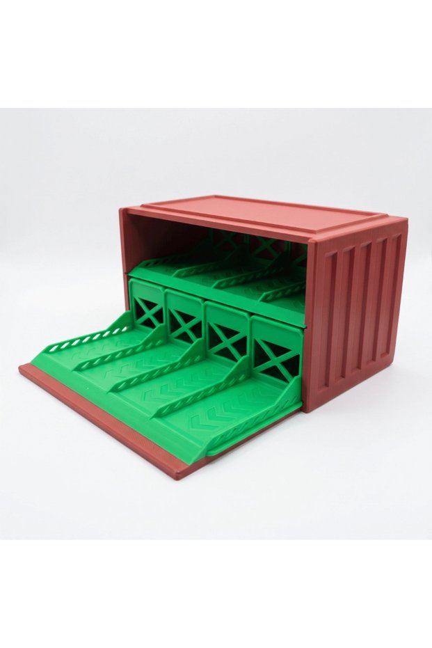 Container Garage for 8 Vehicles - 1:64 Diecast Compatible Display Box with Opening Doors