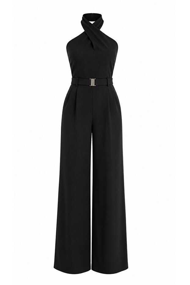 Black Jumpsuit with Waist Belt - 8470