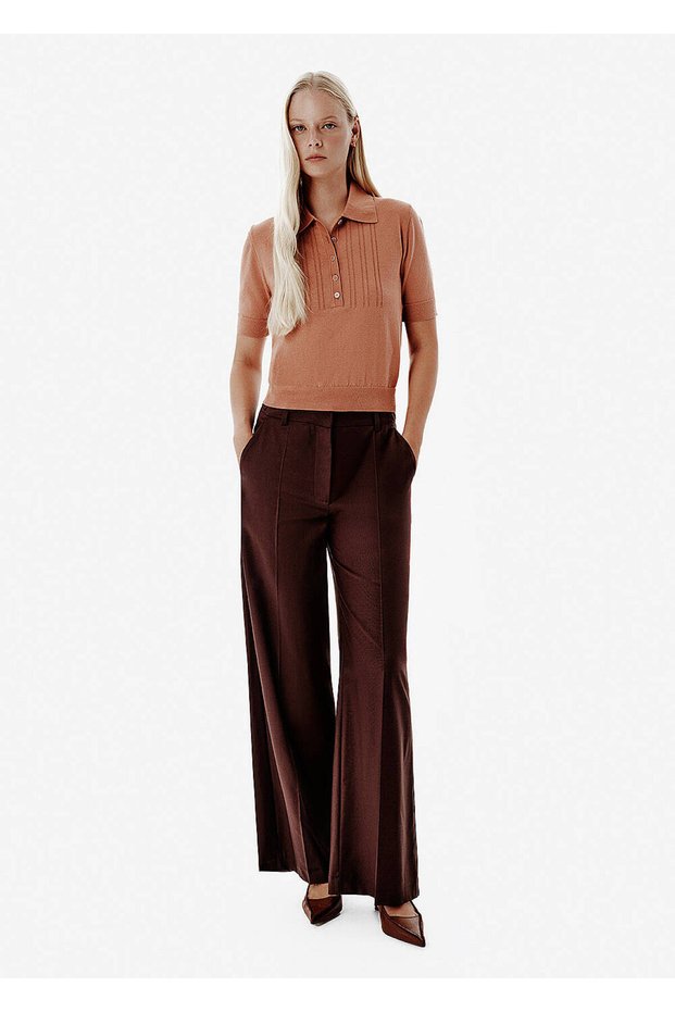 Fine Knit Mine Button Brown Polo Knitwear Top