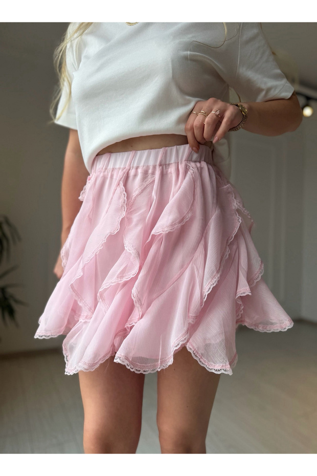 Pink Flywheel Detailed Lined Mini Skirt