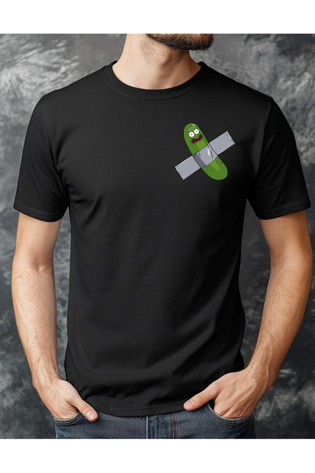 Fun Taped Pickle Character Printed 100% Cotton Regular Fit Black/White Men's T-Shirt Dtf T-Shirt