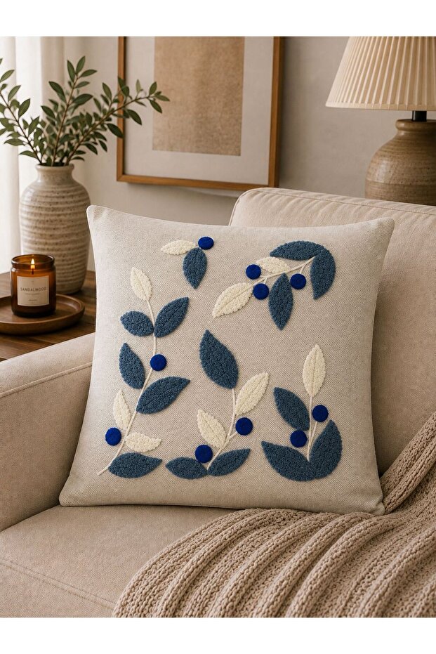 Punch Embroidered Cushion Cover 45X45 cm | Swallow | Home | Anchor | Flower | Patterned