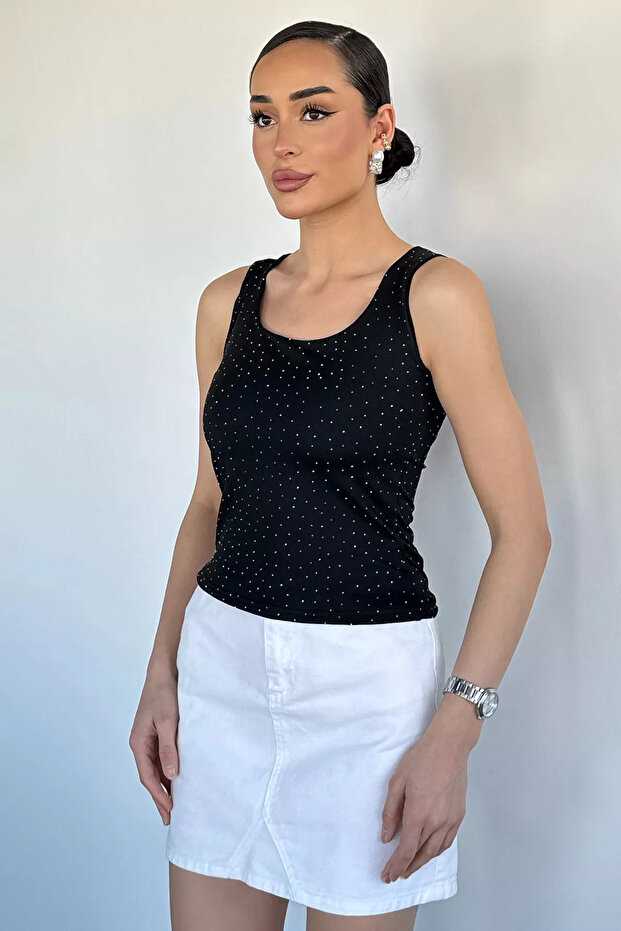Black Women's Stone Embellished Lycra Blouse