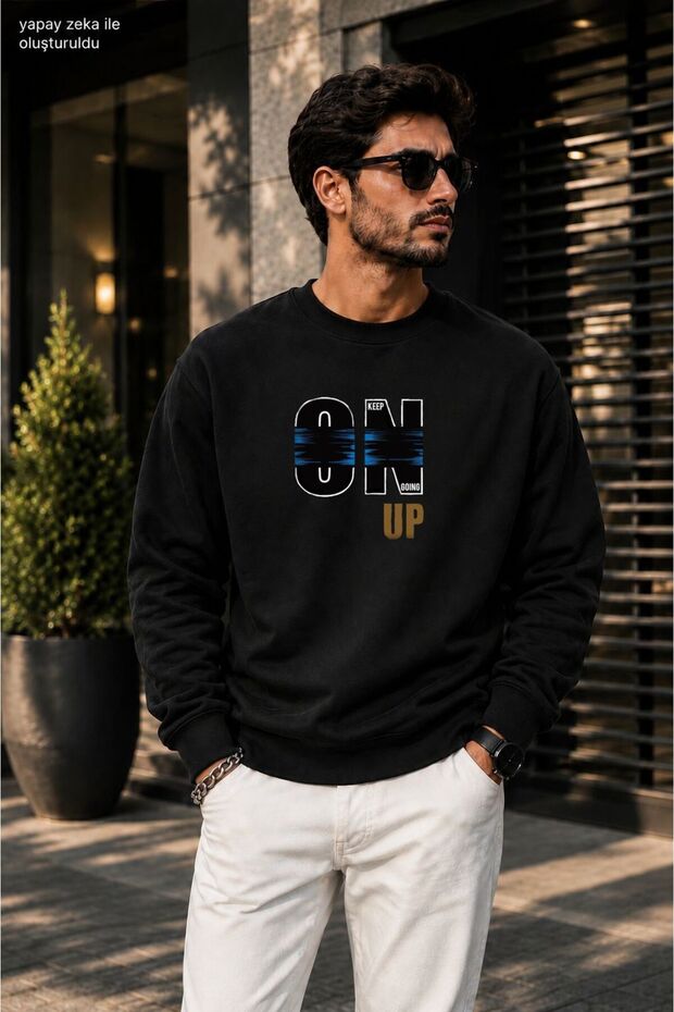 Men's Stay on up Keep Going Blue Stripe Printed Cycling Round Neck Casual Sweatshirt