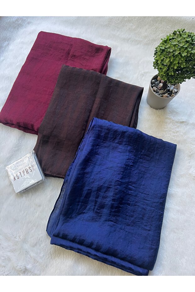 Hijab Cotton Thin Soft Textured Zig Zag Pattern Jacquard Shawl Set of 3 and Makeup Mirror