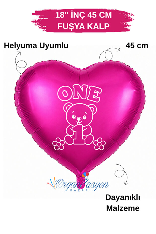 18 Inch 45 cm Foil Balloon | One Teddy Bear Daisy Printed 1 Year Old Birthday Balloon