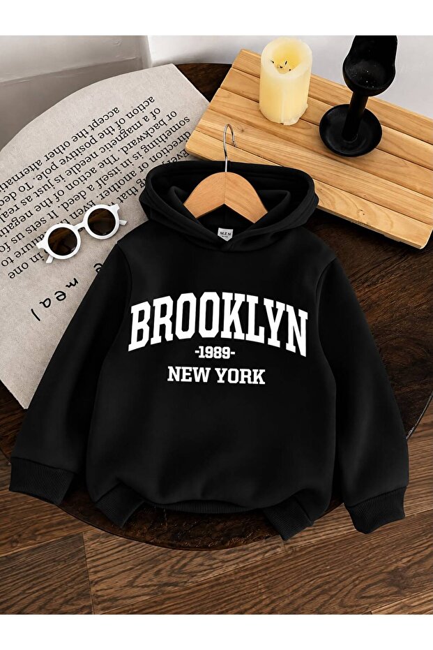 3 Yarn Combed Cotton Brooklyn Printed Unisex Children's Hooded Sweat Wq1