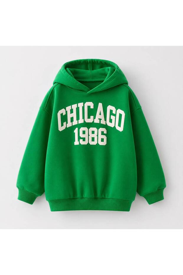 3 Yarn Combed Cotton Chicago 1986 Printed Unisex Children's Hooded Sweat Wq4