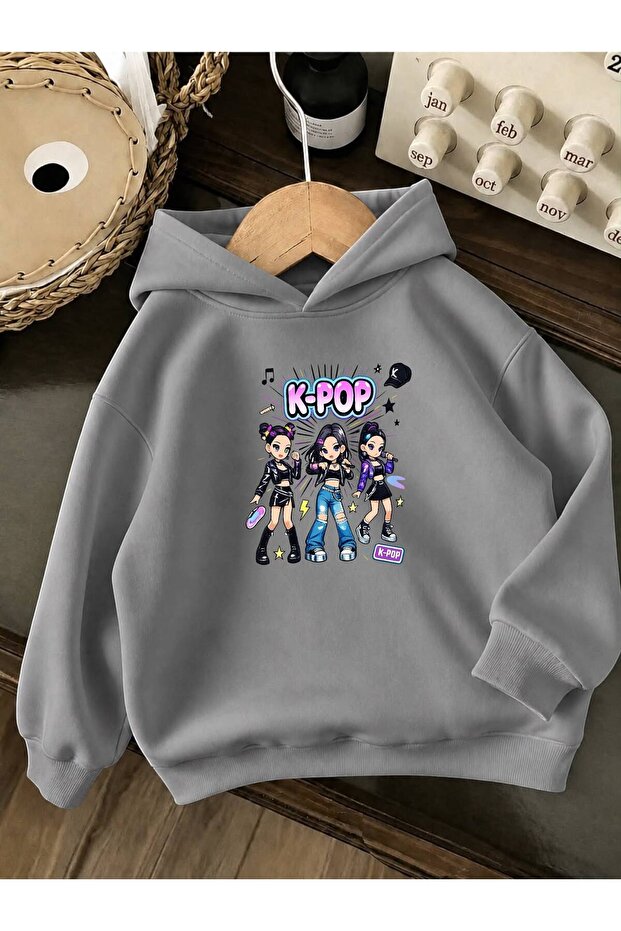 3 Yarn Combed Cotton K Pop Printed Unisex Children's Hooded Sweatshirt Ww5