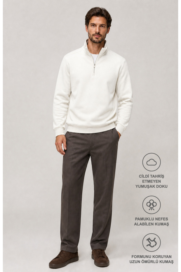 Runi Basic Regular Fit Cotton Winter Sweatshirt White