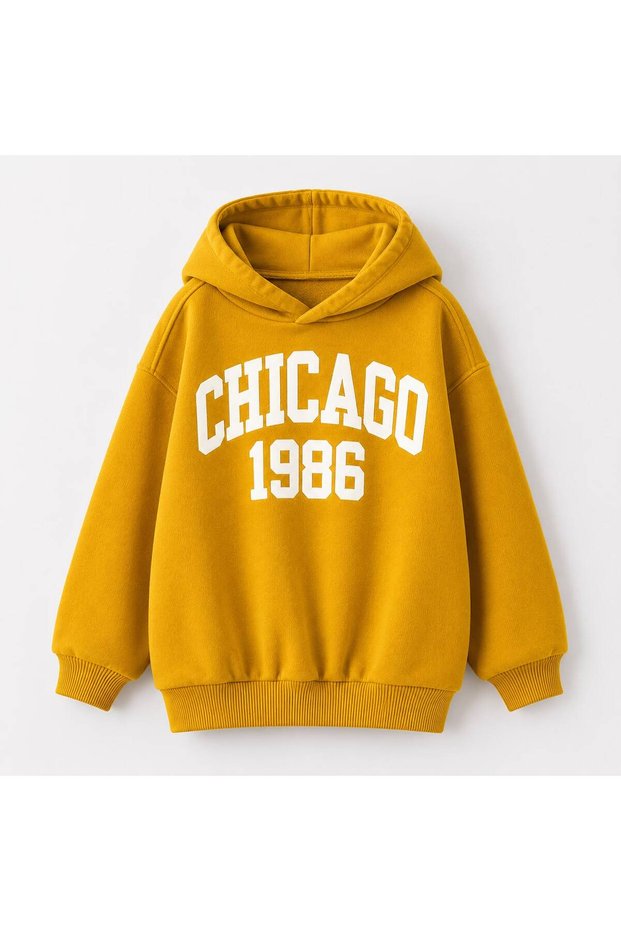 3 Yarn Combed Cotton Chicago 1986 Printed Unisex Children's Hooded Sweat Wq4