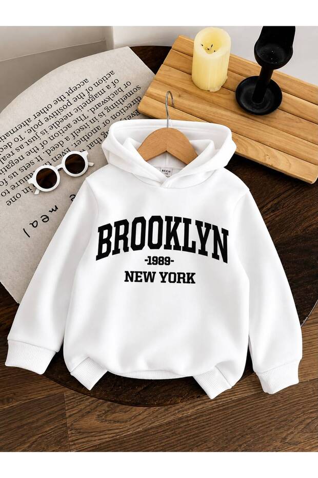 3 Yarn Combed Cotton Brooklyn Printed Unisex Children's Hooded Sweat Wq1
