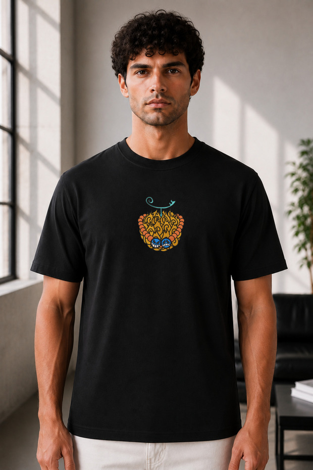 Unisex Oversize One Piece Devil Fruit Embroidered Anime T-Shirt 100% Cotton