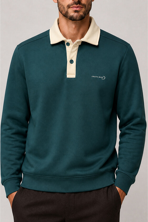 Snap Men's Regular Fit Buttoned Winter Sweatshirt Nefti