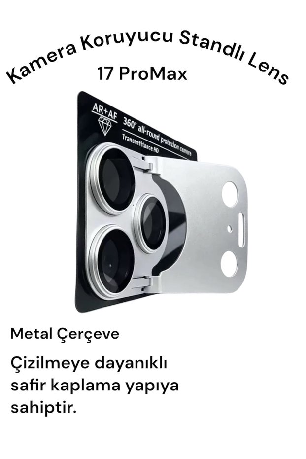 Gray Stand Sapphire Camera Lens Full Protection Metal Frame Ar+Af Compatible with iPhone 17 Promax