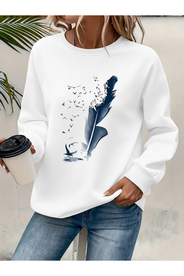 Women's Printed Crew Neck Comfortable Fit Sweatshirt