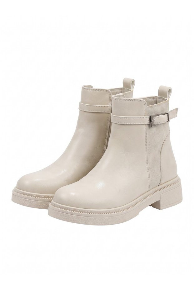 Vi̇vi̇en Buckle-Attached Suede Women's Boots with Zipper Detail