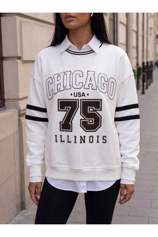 Women's Chicago Printed Oversize Sweatshirt 2 Thread Without Threaded Detail New Season