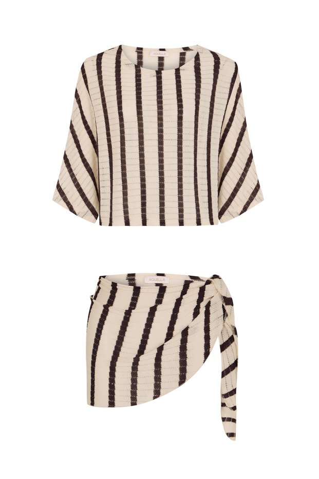 Knitwear Anthracite Striped Bat Crop Pareo Set
