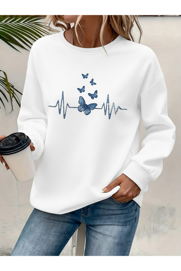 Women's Printed Crew Neck Comfortable Fit Sweatshirt