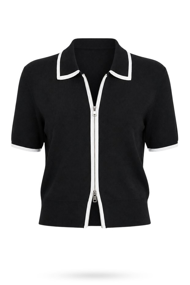 Black Piping Detailed Short Sleeve Knitwear 14999