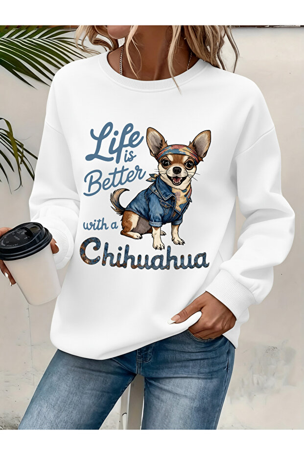 Women's Printed Crew Neck Comfortable Fit Sweatshirt