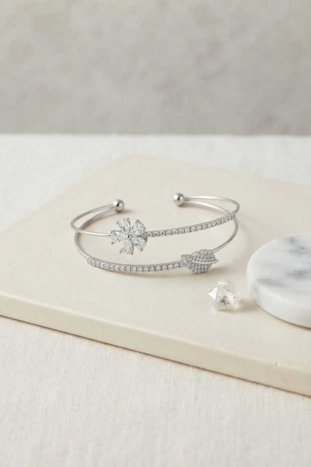 Silver Color Zircon Stone Flower Model Women's Bracelet