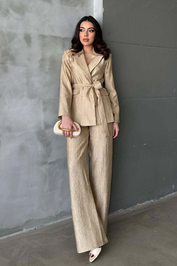 Gold Shiny Belted Suit