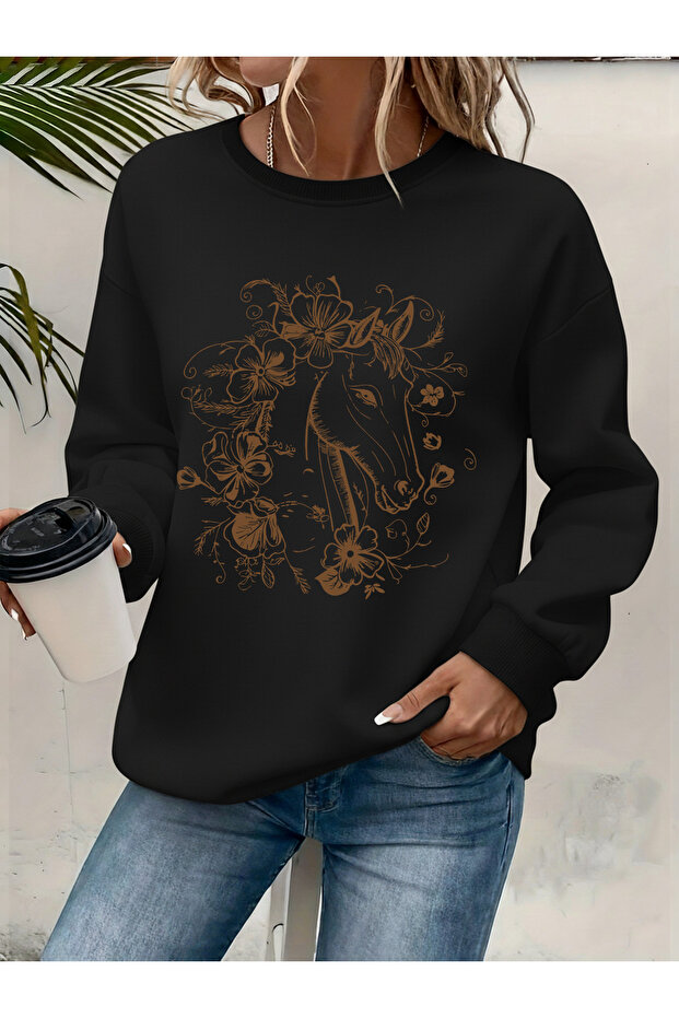 Women's Printed Crew Neck Comfortable Fit Sweatshirt