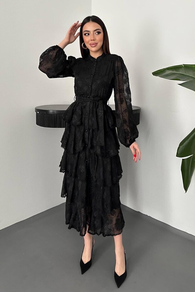 Black Layered Flounce Dress