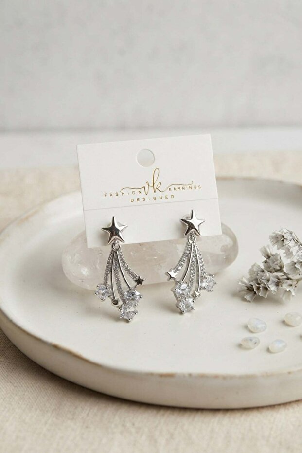 Silver Color Zircon Stone Halley Model Brass Women's Earrings