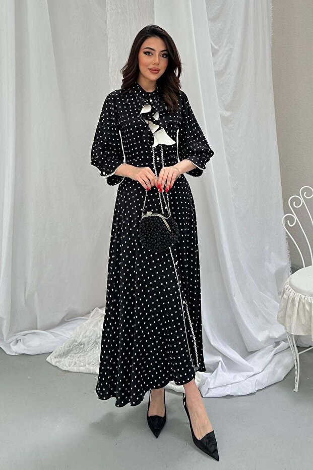 Black Polka Dot Dress with Front Patch