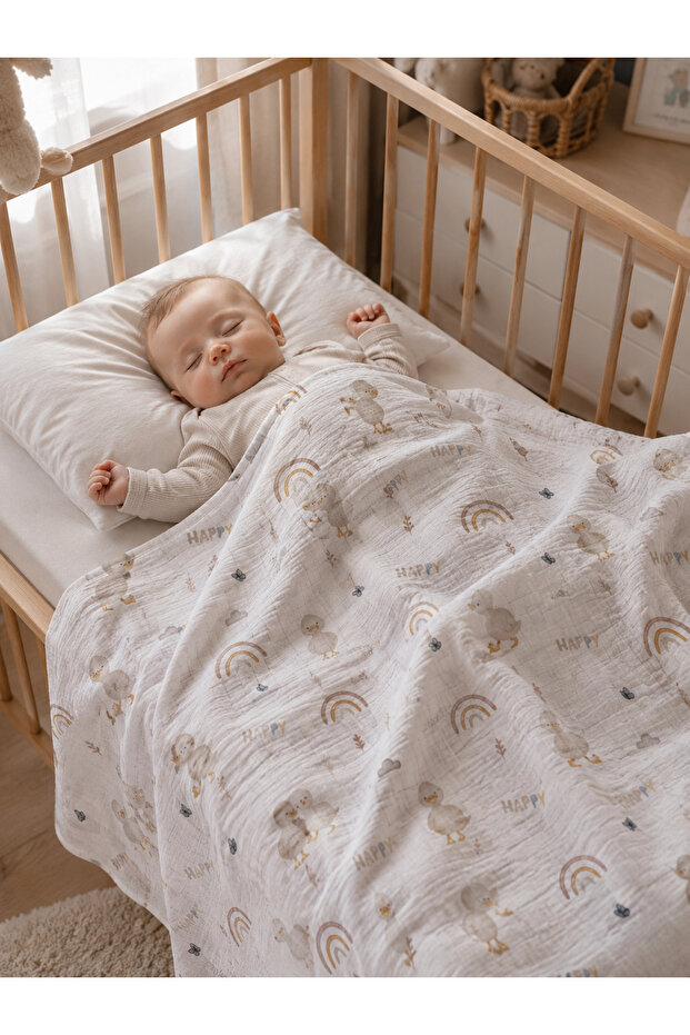 Duck Patterned Muslin Baby Blanket
