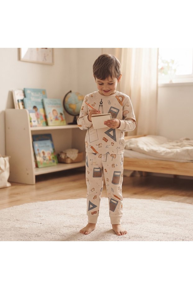 Boy's 100% Cotton Stationery and School Themed Pajama Set