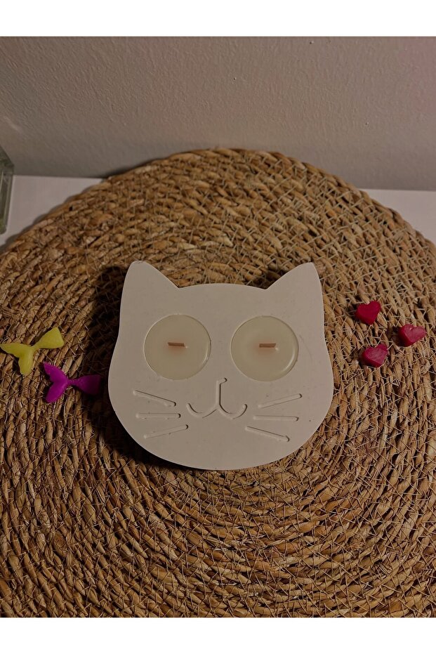 Beyaz Kedi Model Tealight Mum