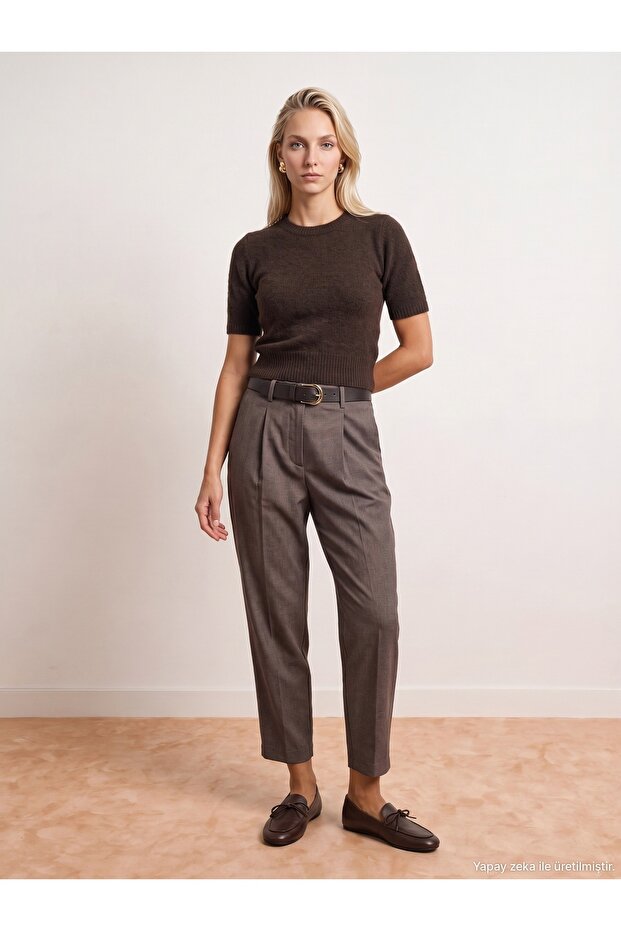 72792 Belted Pencil Pants-Brown