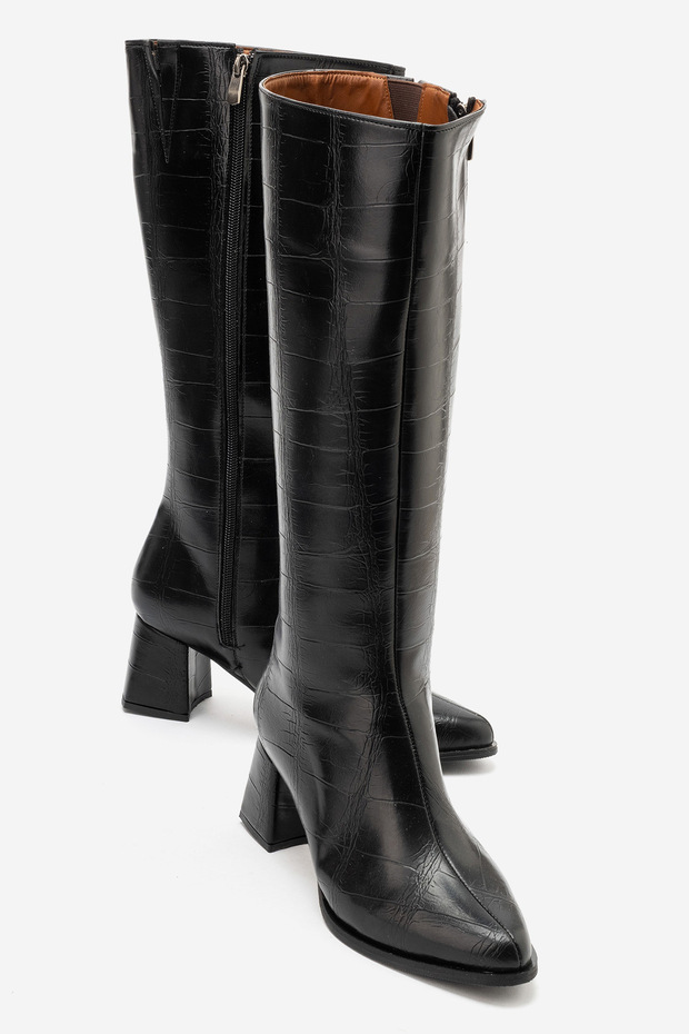 Gale Women's Black Faux Leather Flexible Zippered Heeled Boots