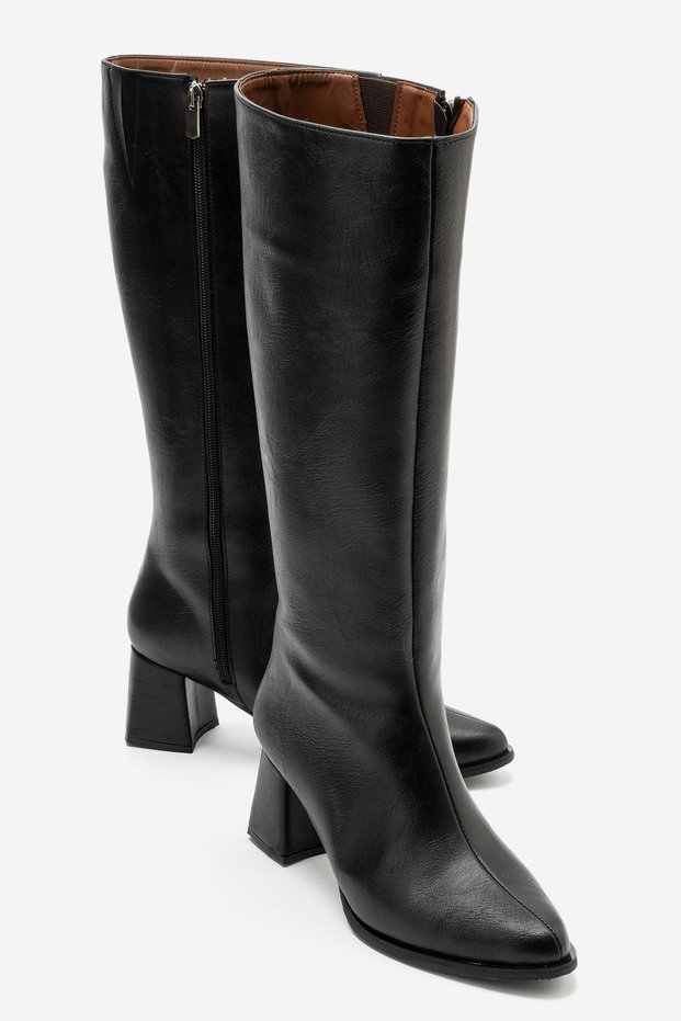 Gale Women's Black Faux Leather Flexible Zippered Heeled Boots