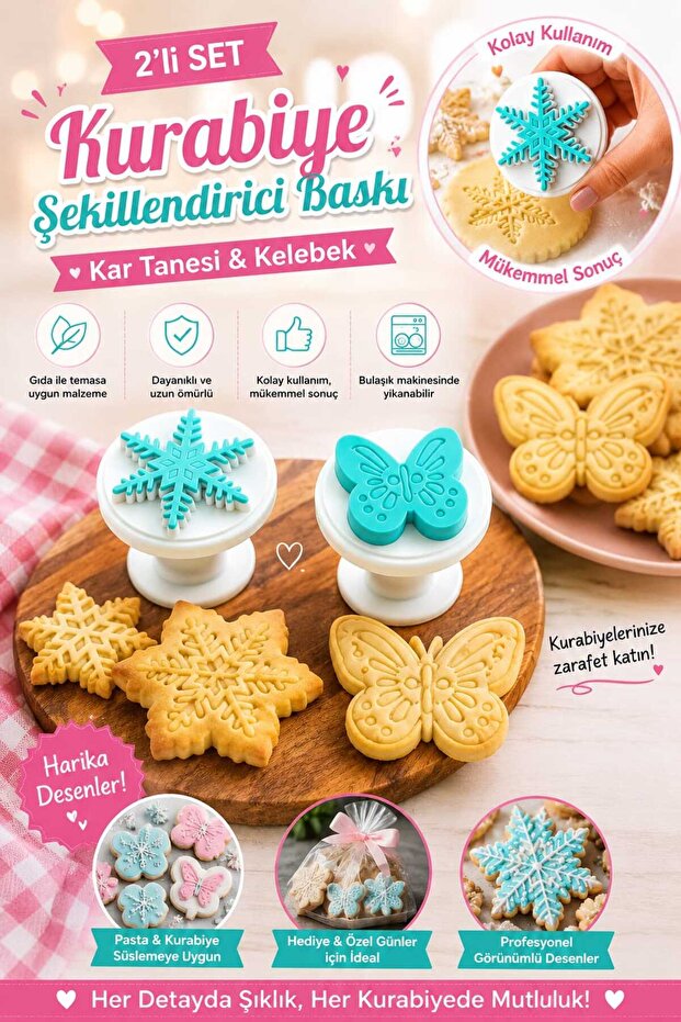 Cookie Mold Set of 2 Snowflake and Butterfly Printed Cookie Molds Cookie Shaping Mold Pastry Cookie Sugar Dough Shaping Mold