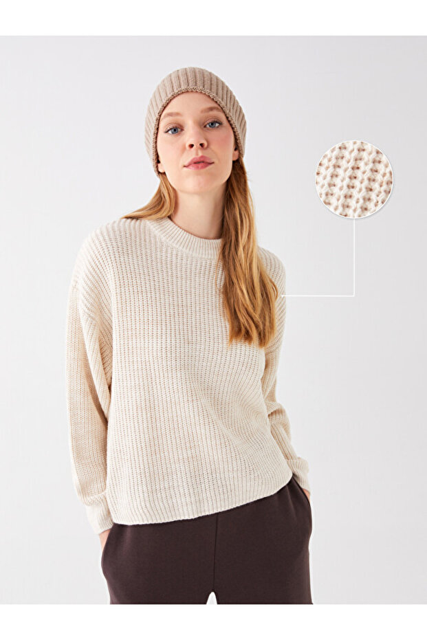 Crew neck solid long sleeve women knitwear sweater