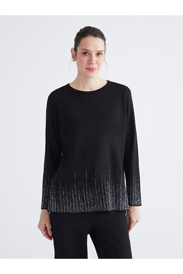 Crew Neck Patterned Women's Knitwear Sweater