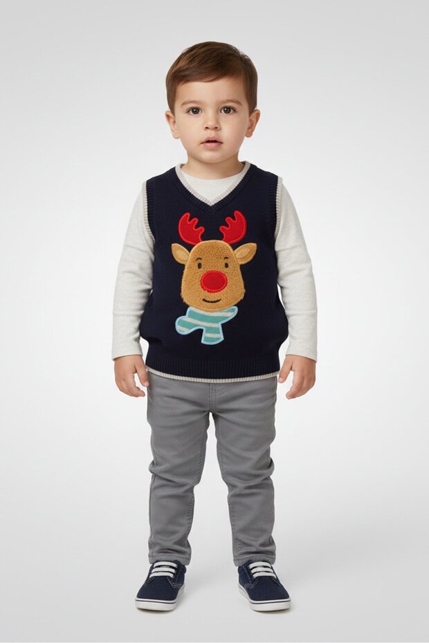 Toddlers Boy Embroidered Sleeveless Sweater Vest, Navy