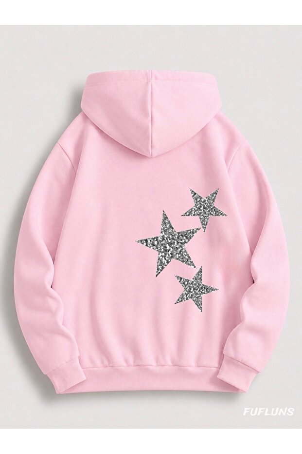 Star Back Printed Oversized Women's Hooded Sweatshirt